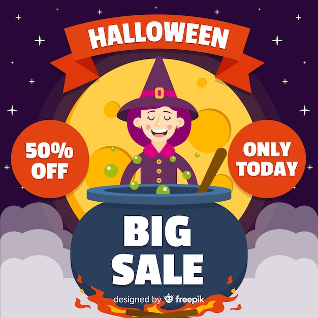 Free Vector | Witchy big sales for halloween