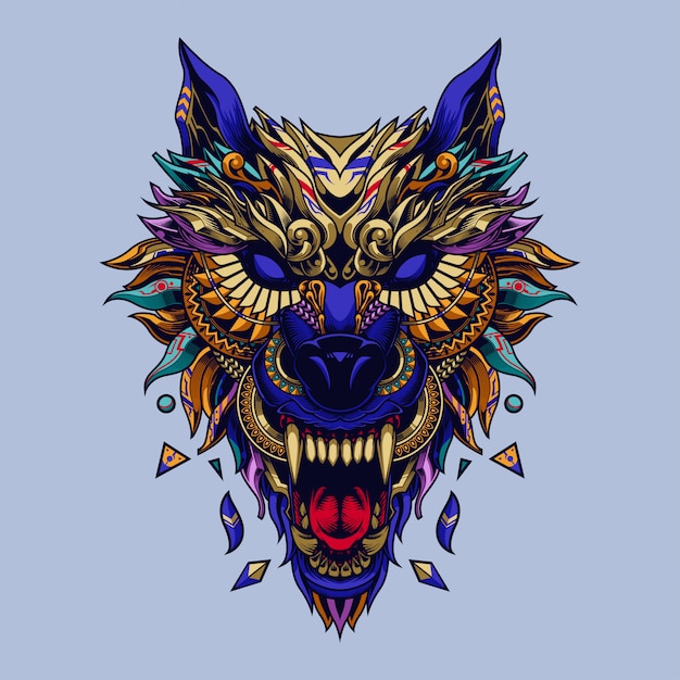 狼の民族のイラストやtshirtデザイン プレミアムベクター
