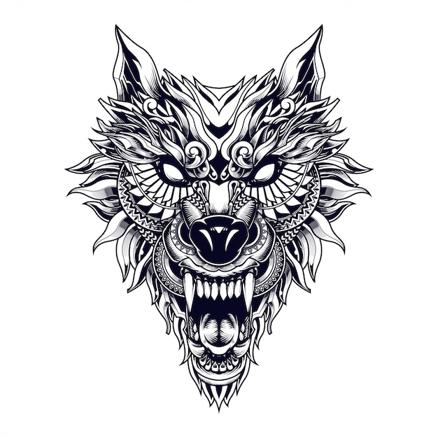 狼の民族のイラストやtshirtデザイン プレミアムベクター
