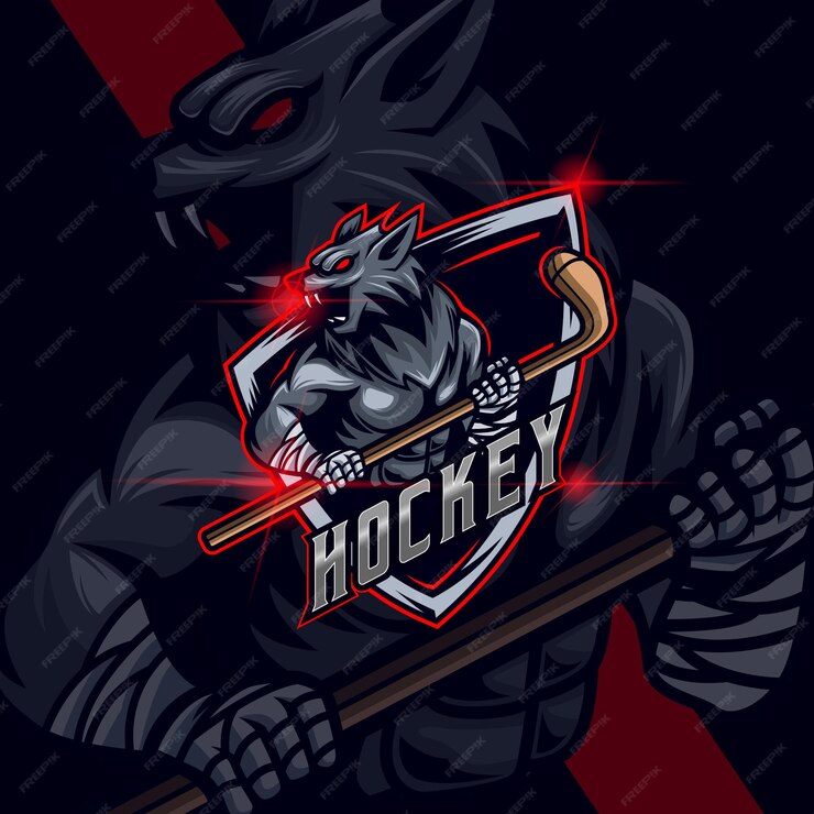 Premium Vector | Wolf hockey esport logo design template