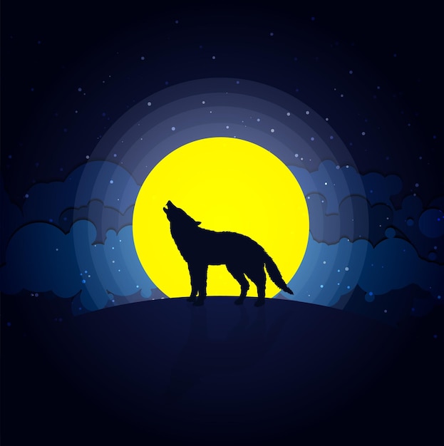 月明かりのイラストの概念で遠吠えオオカミ プレミアムベクター