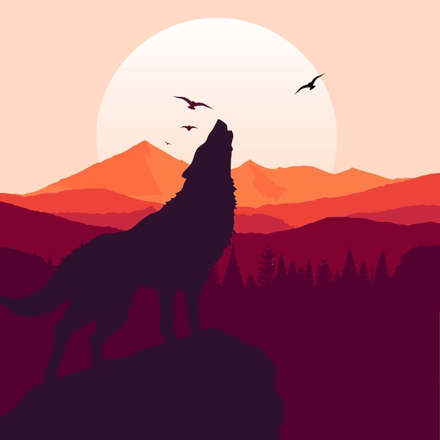 Wolf howling background Vector | Free Download
