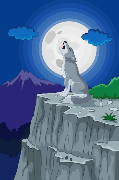 Premium Vector | Wolf howling under the full moon