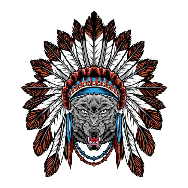 Premium Vector | Wolf with indian headdress illustration