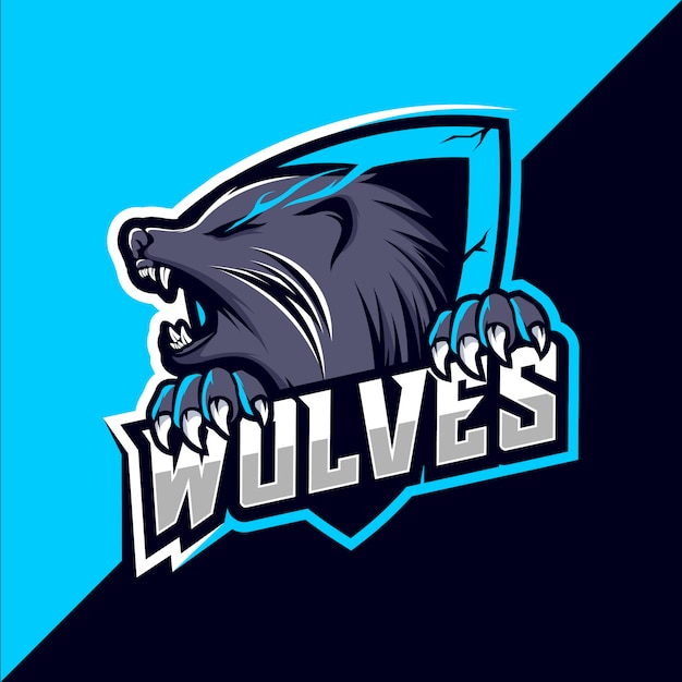 Premium Vector | Wolf wolves mascot esport logo design