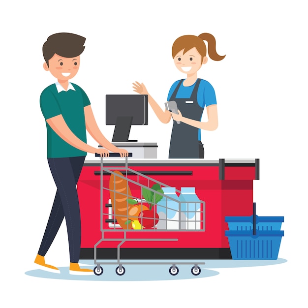 Premium Vector Woman Cashier In Supermarket 7390