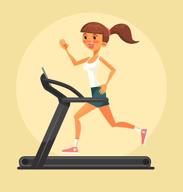 Premium Vector Woman Character Running On Treadmill Cartoon