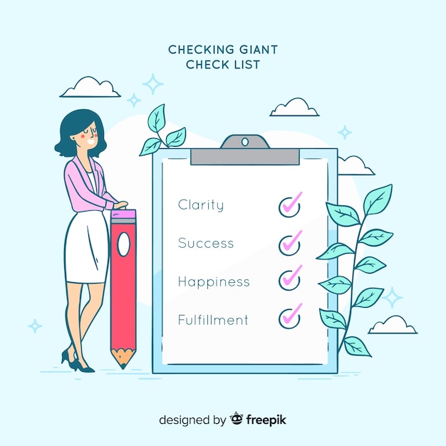 Woman checking list giant check list Free Vector