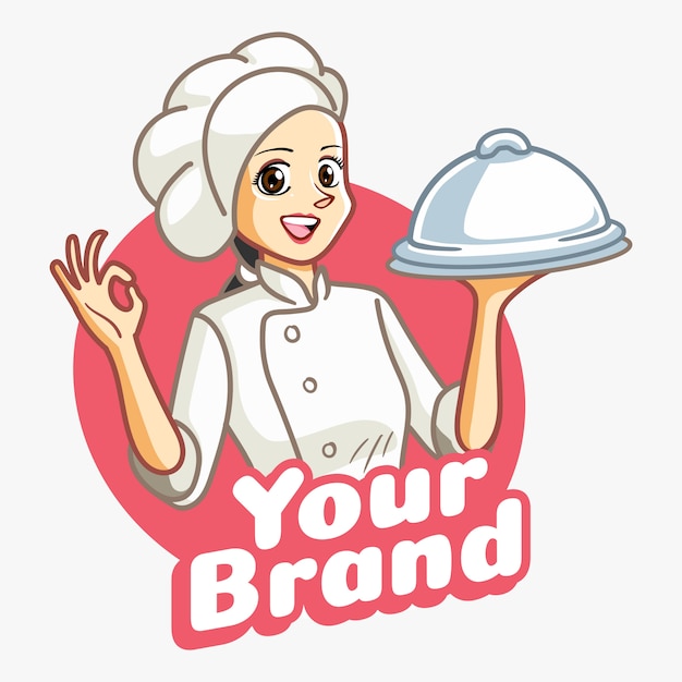 Download Woman chef with white clothes and serve food tool on her hand. | Premium Vector