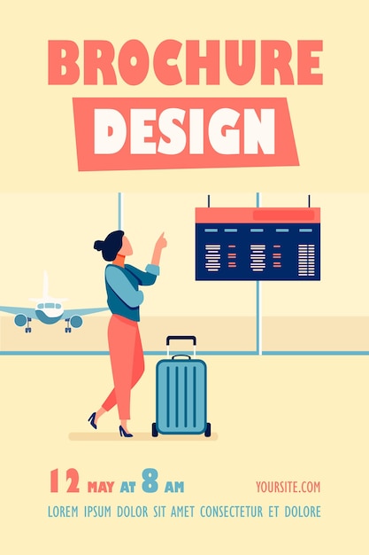 Free Vector | Woman consulting departure digital board in airport flyer