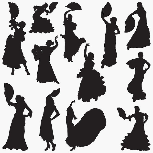 Download Woman dancing flamenco silhouettes Vector | Premium Download