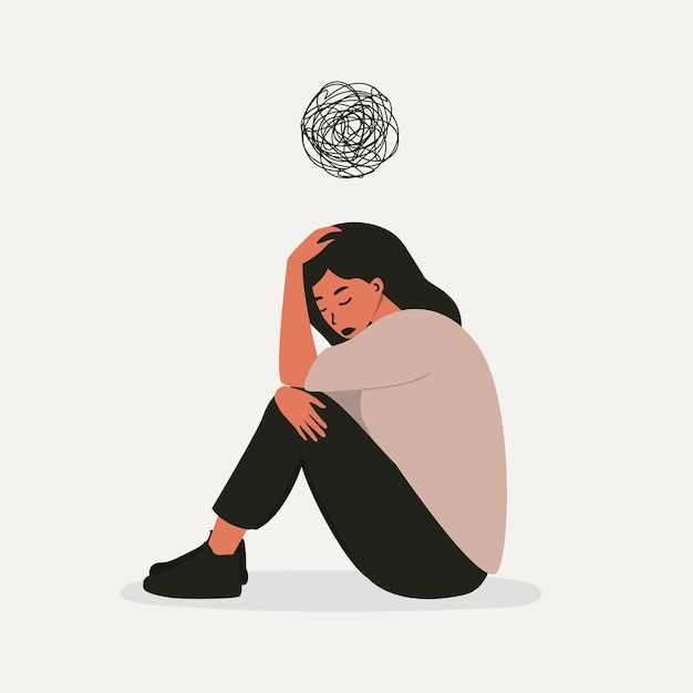 Premium Vector | A woman in a depressed mood, sitting on the floor and ...