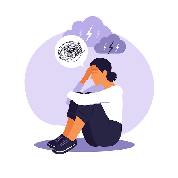 Premium Vector | Woman in depression with bewildered thoughts in her mind.