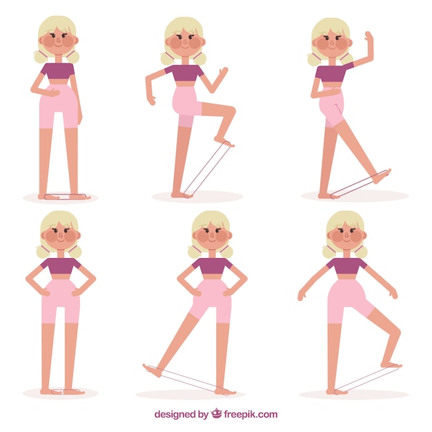 Woman doing fitness exercises with flat\
design