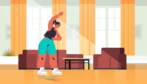 Premium Vector | Woman doing stretching exercises at home girl having ...