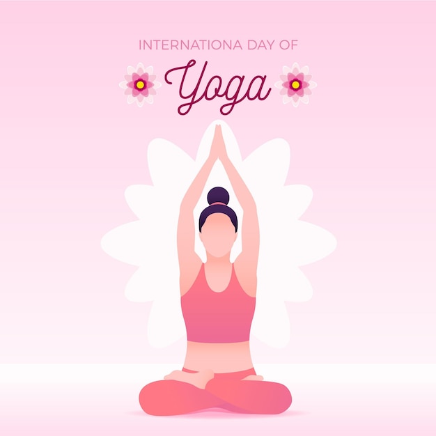 Woman exercising yoga international day Free Vector