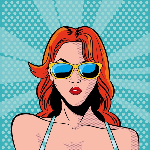 Premium Vector | Woman Face With Sunglasses, Pop Art Style Illustration ...