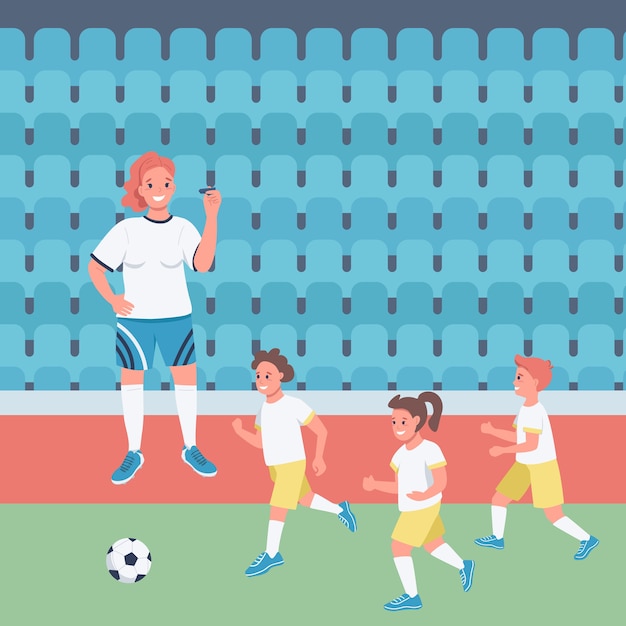 女性サッカーコーチフラットカラーイラスト プレミアムベクター