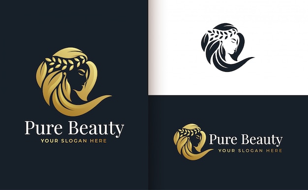 Download Free Woman Hair Salon Gold Gradient Logo Design Premium Vector Use our free logo maker to create a logo and build your brand. Put your logo on business cards, promotional products, or your website for brand visibility.