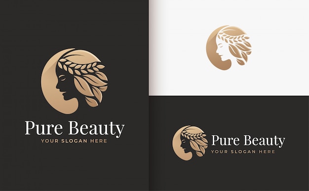 Woman hair salon gold gradient logo design Premium Vector