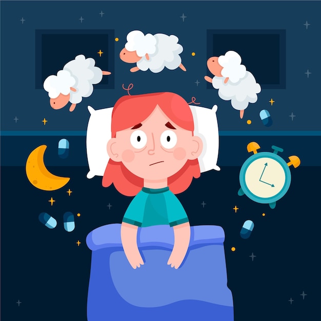 Free Vector | Woman having problems with sleeping illustrated