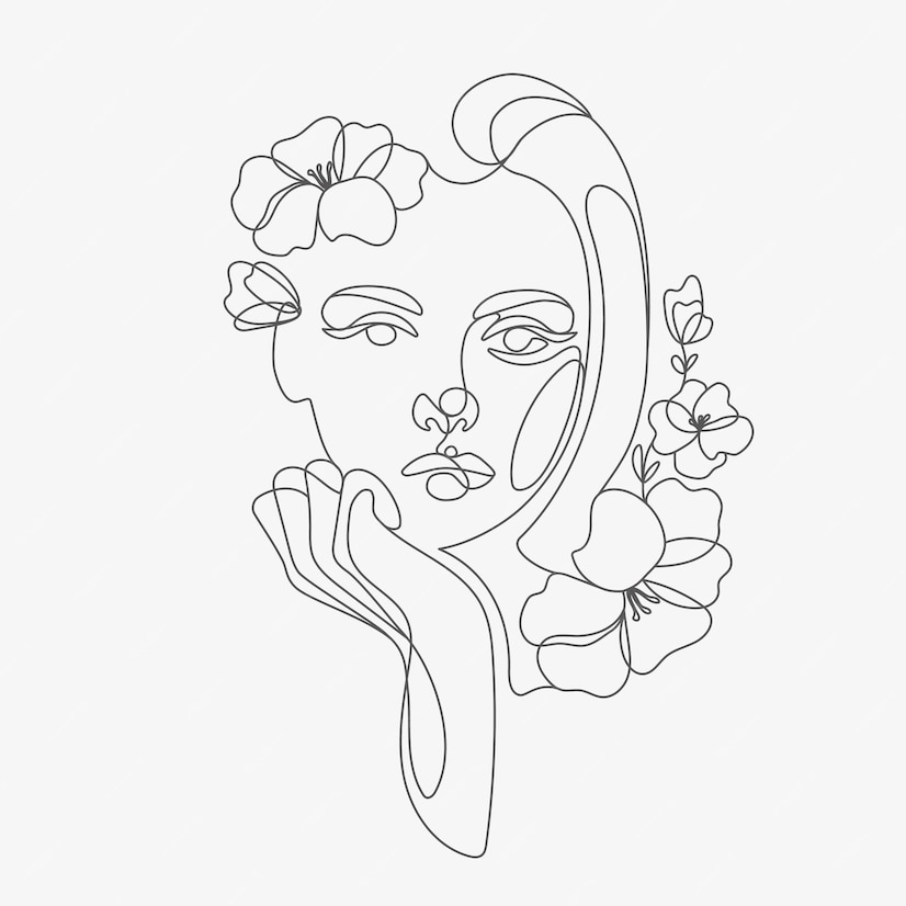Premium Vector | Woman head with flowers composition handdrawn lineart ...