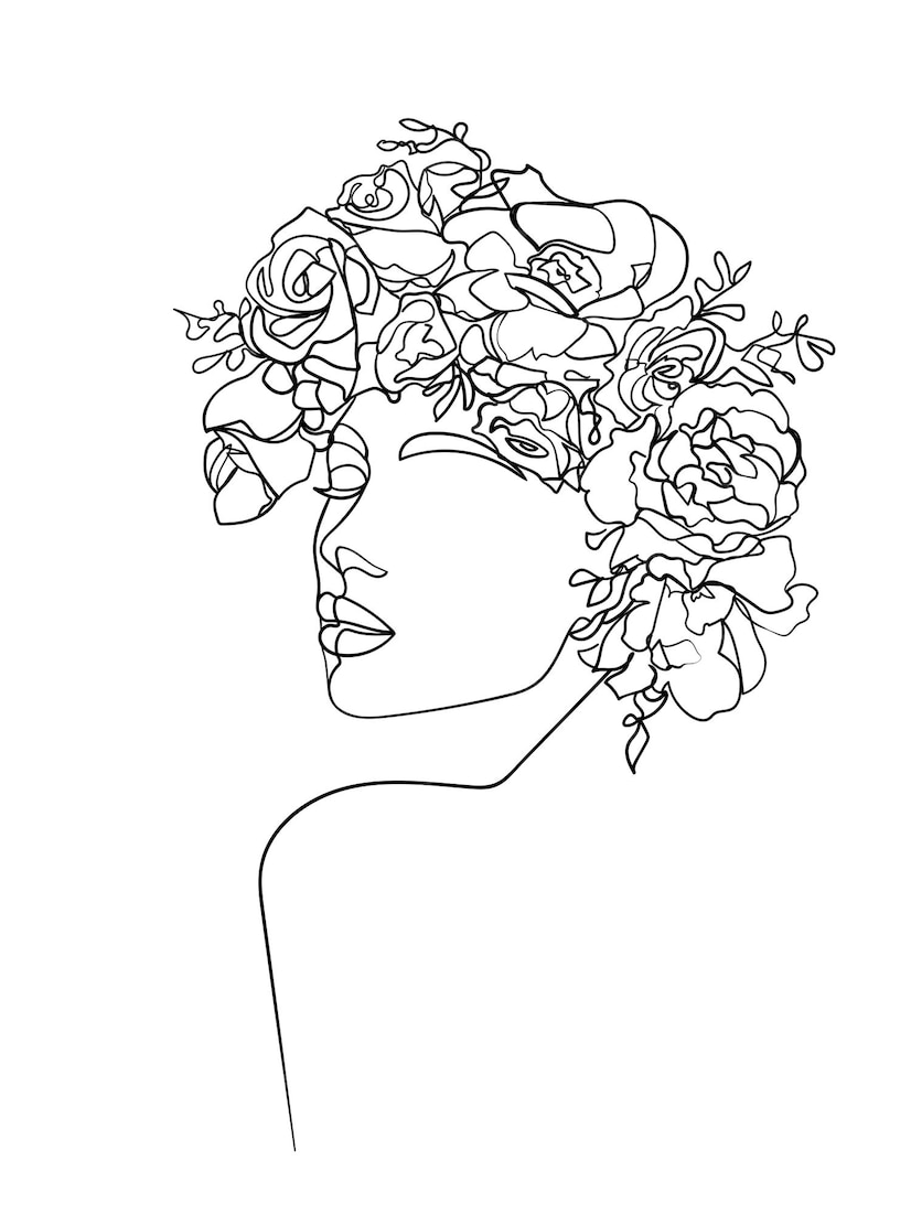 Premium Vector | Woman head with flowers one line drawing. - vector ...