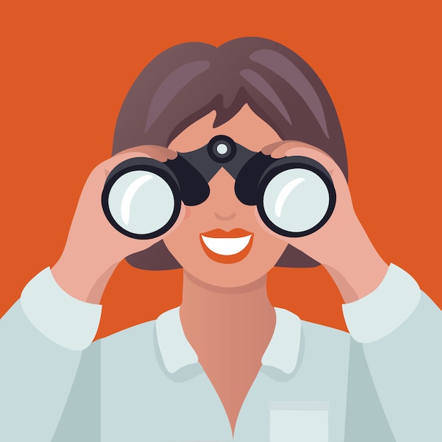 Premium Vector Woman holding binoculars. a woman in search. illustration