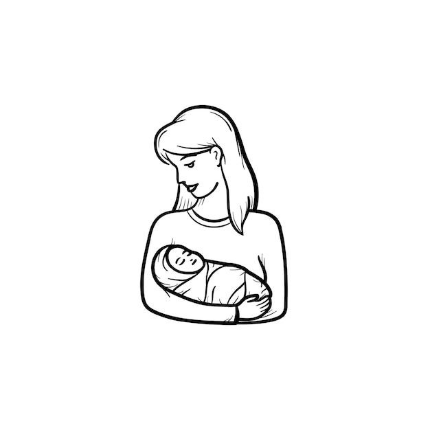 Download Premium Vector | A woman holding wraped baby hand drawn outline doodle icon. newborn baby infant ...