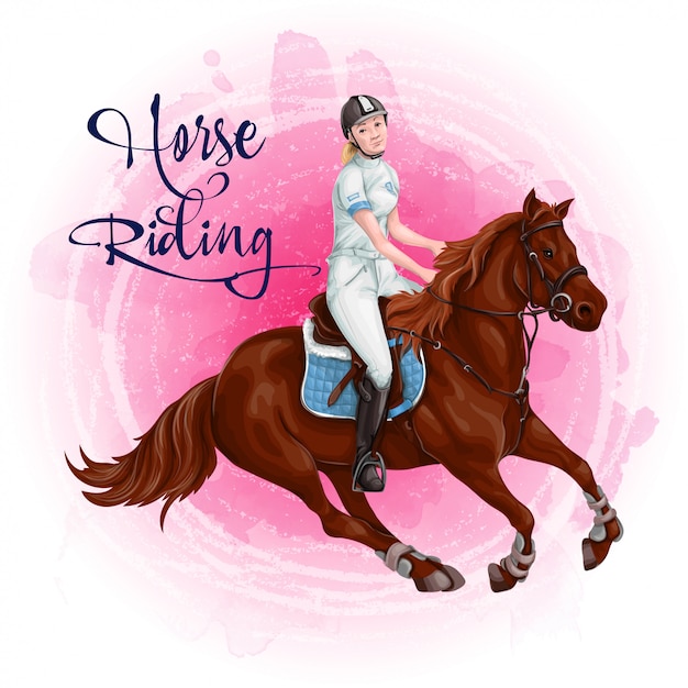 Premium Vector Woman horseback riding. equestrian sport.