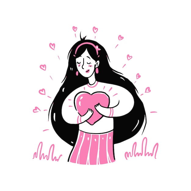 Premium Vector Woman Hugging Heart Illustration