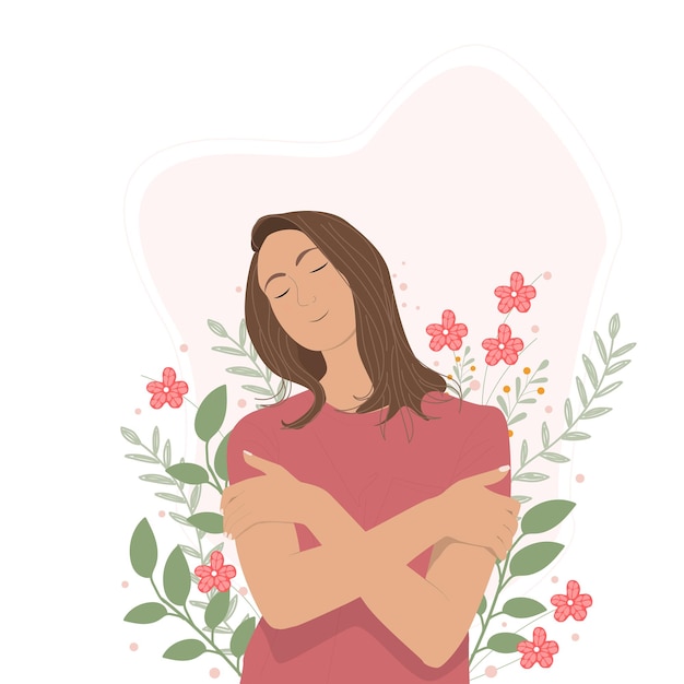 Premium Vector | Woman hugging herself