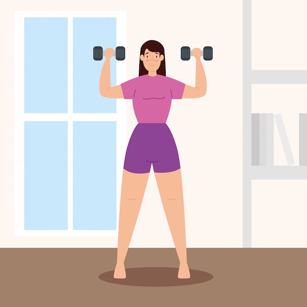 Download Woman lifting weights in the house vector illustration design | Free Vector