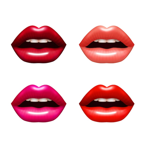 Free Vector | Woman lips realistic set with bright coloring isolated