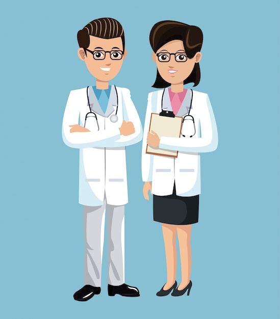 Premium Vector | Woman and man doctor medical employees clinic