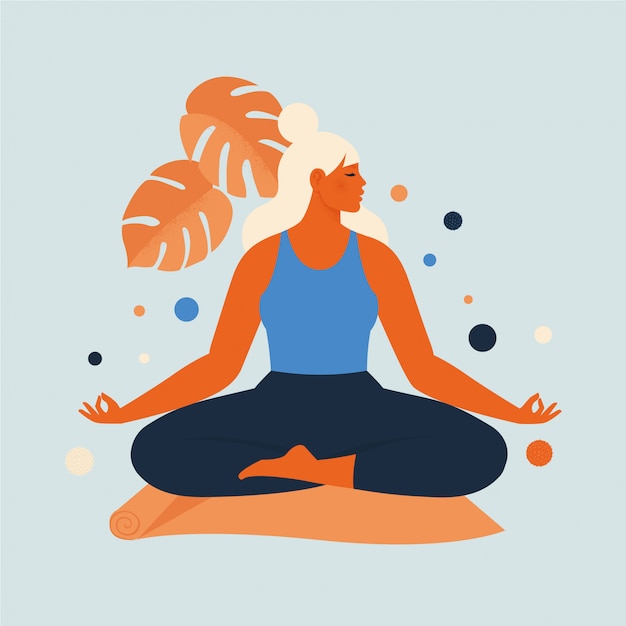 Premium Vector Woman Meditating In Nature And Leaves Concept Illustration For Yoga 1039