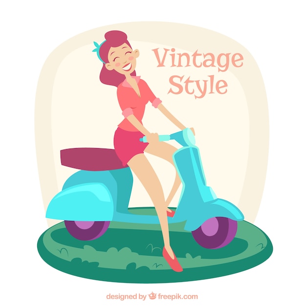 Download Woman on a motorcycle in vintage style | Free Vector