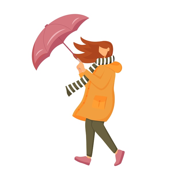 Premium Vector | Woman in orange raincoat flat color faceless character ...