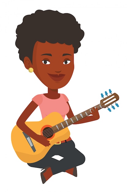 Woman playing acoustic guitar vector illustration. | Premium Vector