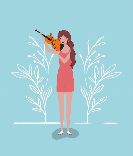 Premium Vector | Woman playing fiddle instrument character