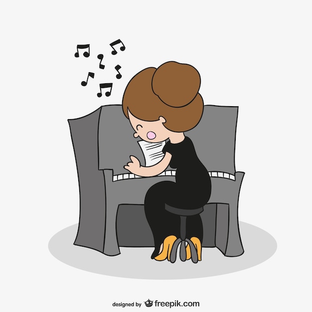 Free Vector Woman Playing Piano Cartoon 6652