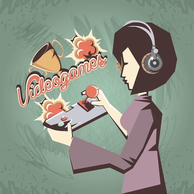 女の子 ビデオゲーム レトロ ベクトル イラスト デザイン プレミアムベクター