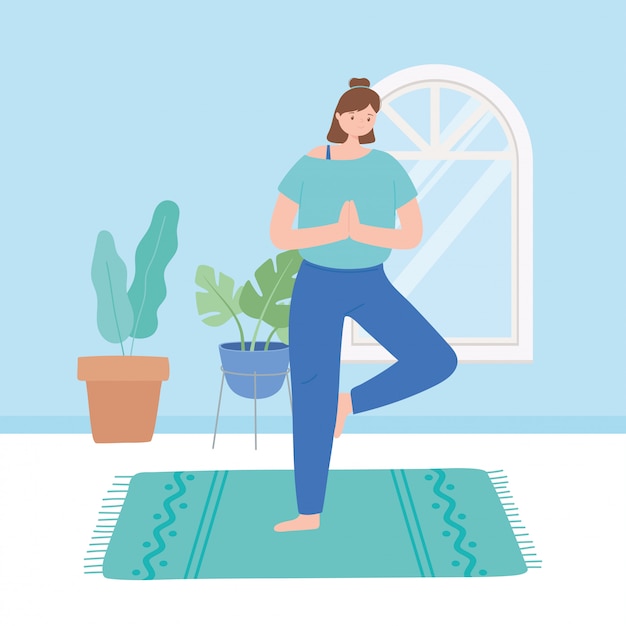 Premium Vector | Woman practicing yoga pose exercises, healthy ...