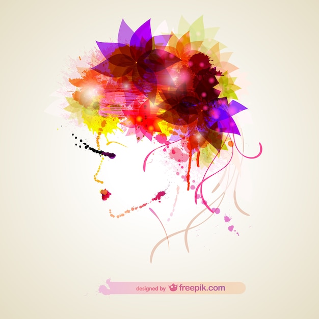 Woman profile with colorful flowers in the hair Vector | Free Download