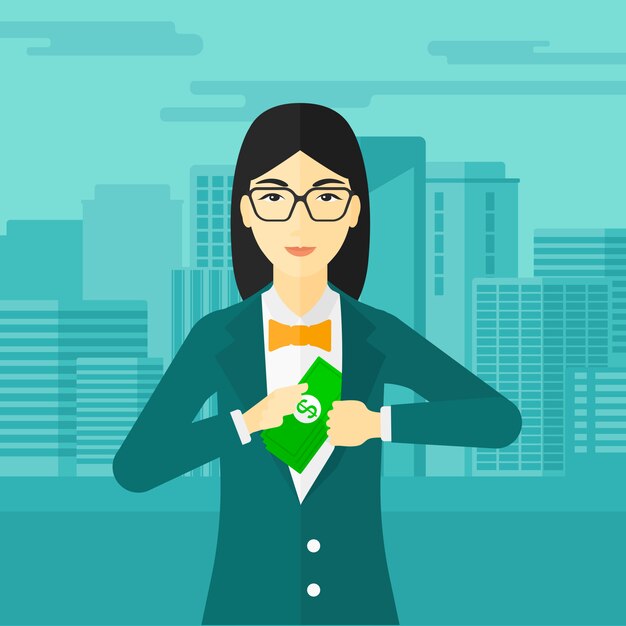 Download Woman putting money in pocket. Vector | Premium Download