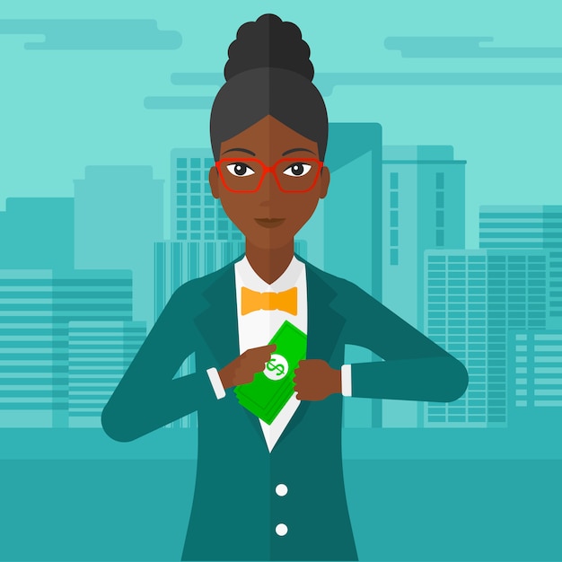 Download Woman putting money in pocket. | Premium Vector