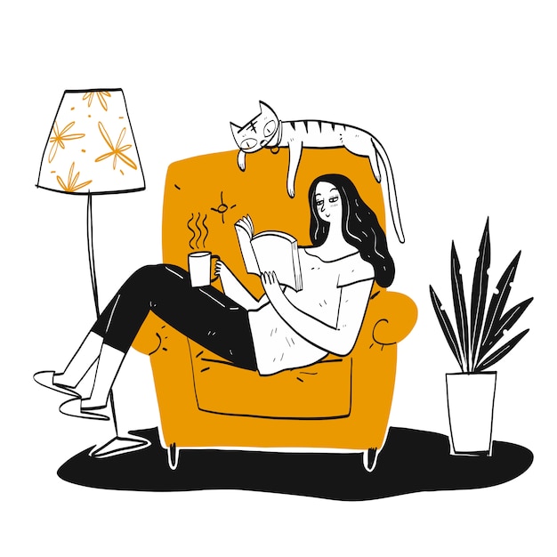 The woman reading a book | Premium Vector