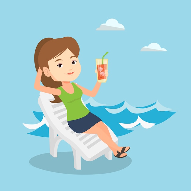 Premium Vector Woman Relaxing On Beach Chair Illustration