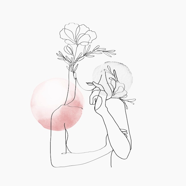 Free Vector Woman S Body Line Art Vector Floral Pink Pastel Feminine Illustration