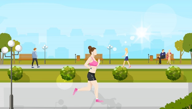 Woman running in the park Premium Vector